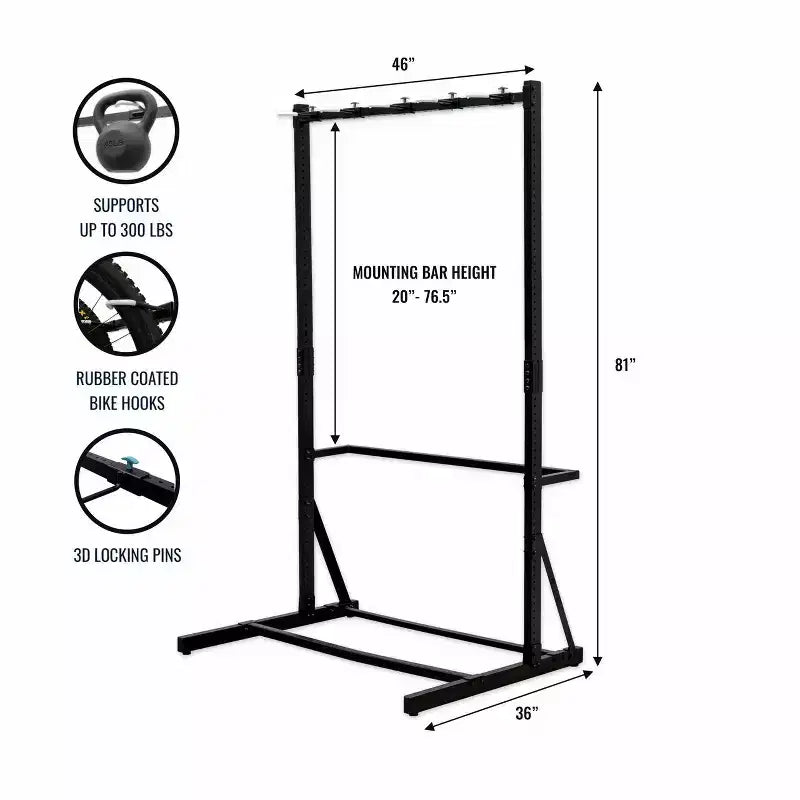 Freestanding Bike Storage Rack, Holds 5 Bikes & 300 lbs, Adjustable Height 20"-76", Powder-Coated Steel & Aluminum