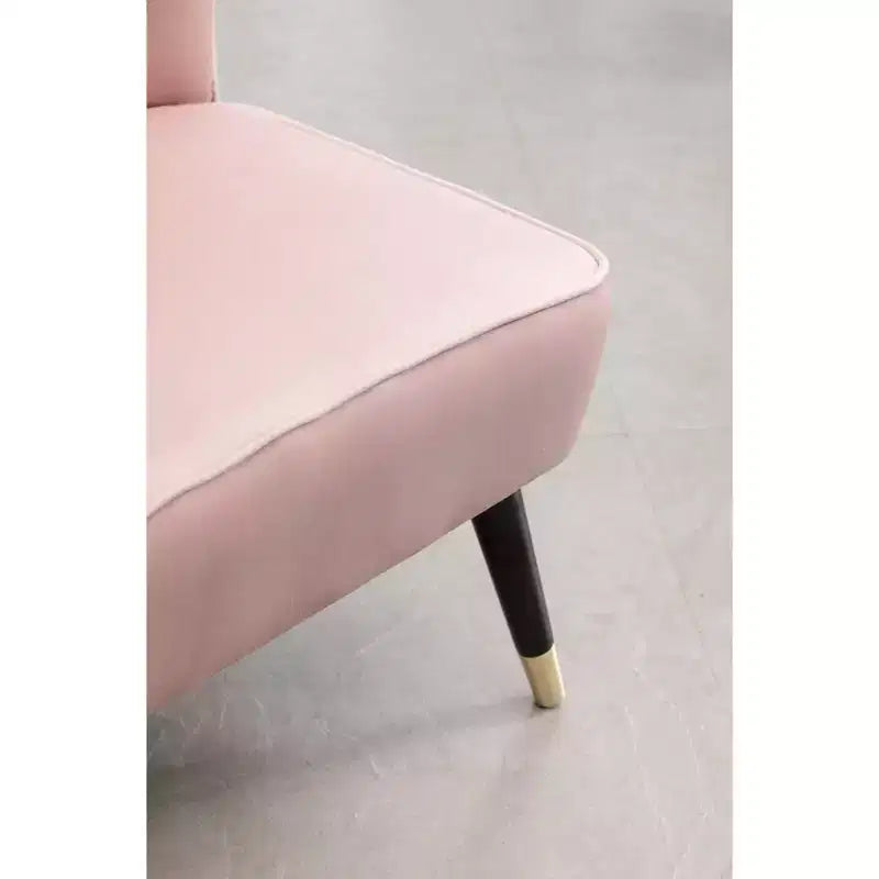 Velvet Accent Chair, Contemporary Upholstered Armchair with Curved Back, Dense Foam Padding & Black Rubberwood Legs, Pink
