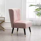 Fauteuil d'appoint en velours, fauteuil contemporain rembourré avec dossier incurvé, rembourrage en mousse dense et pieds en bois d'hévéa noir, rose