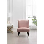 Fauteuil d'appoint en velours, fauteuil contemporain rembourré avec dossier incurvé, rembourrage en mousse dense et pieds en bois d'hévéa noir, rose