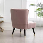 Fauteuil d'appoint en velours, fauteuil contemporain rembourré avec dossier incurvé, rembourrage en mousse dense et pieds en bois d'hévéa noir, rose