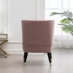 Fauteuil d'appoint en velours, fauteuil contemporain rembourré avec dossier incurvé, rembourrage en mousse dense et pieds en bois d'hévéa noir, rose
