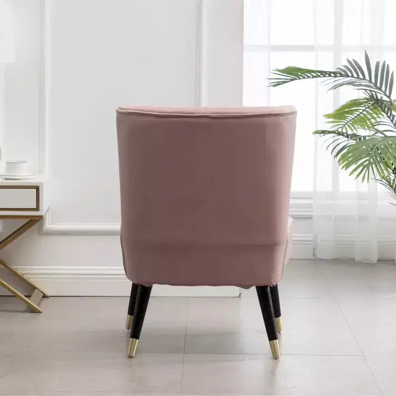 Velvet Accent Chair, Contemporary Upholstered Armchair with Curved Back, Dense Foam Padding & Black Rubberwood Legs, Pink