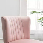 Fauteuil d'appoint en velours, fauteuil contemporain rembourré avec dossier incurvé, rembourrage en mousse dense et pieds en bois d'hévéa noir, rose