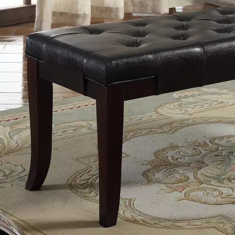 Tufted Ottoman Bench, Button-Tufted Faux Leather Upholstered Bench with Espresso Wood Legs, 44"W