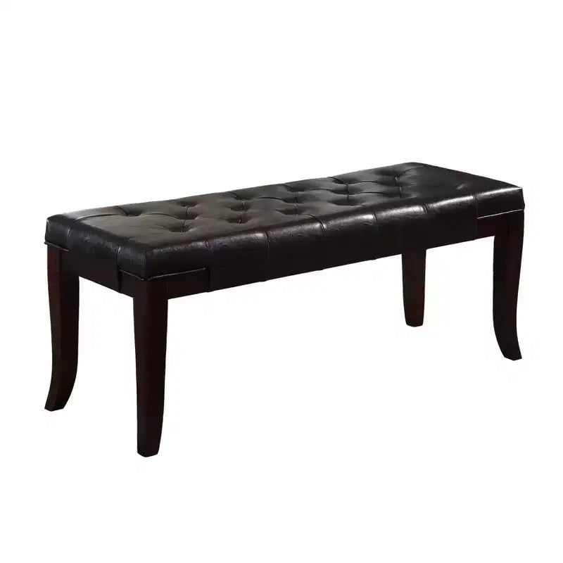 Tufted Ottoman Bench, Button-Tufted Faux Leather Upholstered Bench with Espresso Wood Legs, 44"W