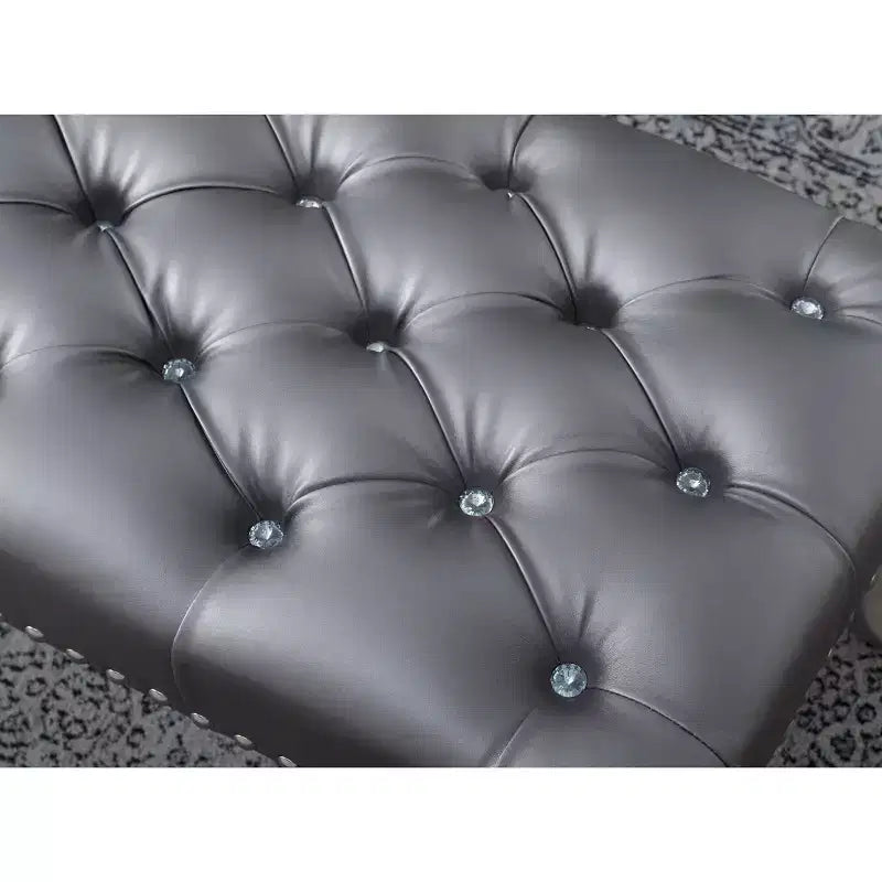 Tufted Faux Leather Upholstered Bench with Nailhead Trim, 48"W, Champagne