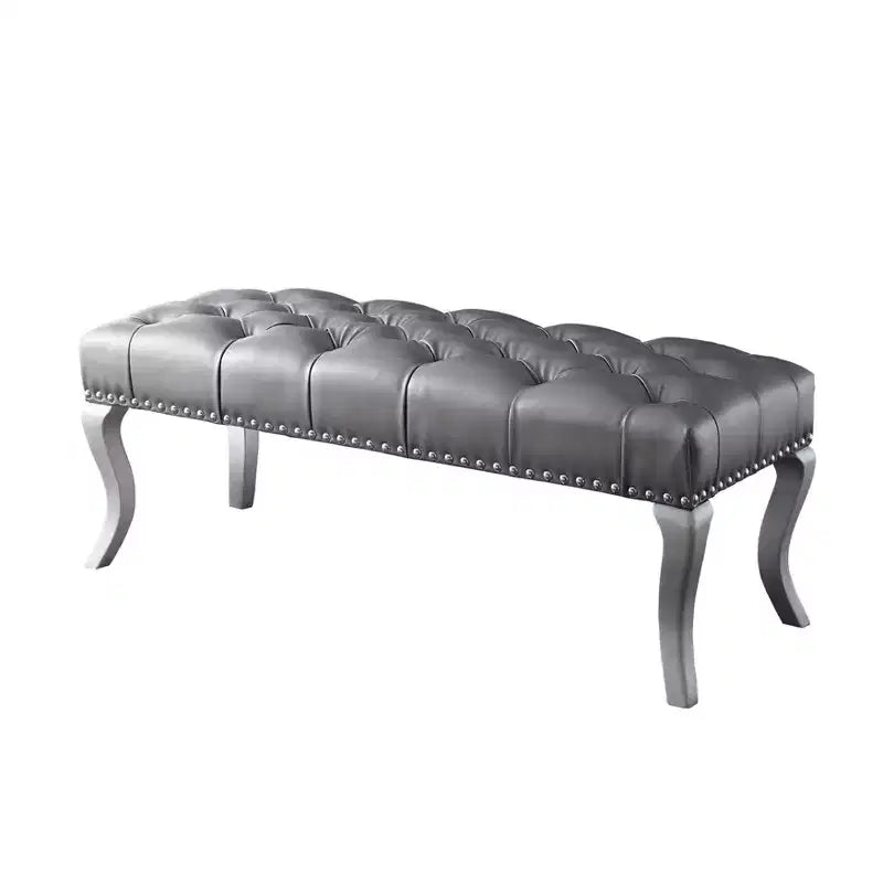 Tufted Faux Leather Upholstered Bench with Nailhead Trim, 48"W, Champagne