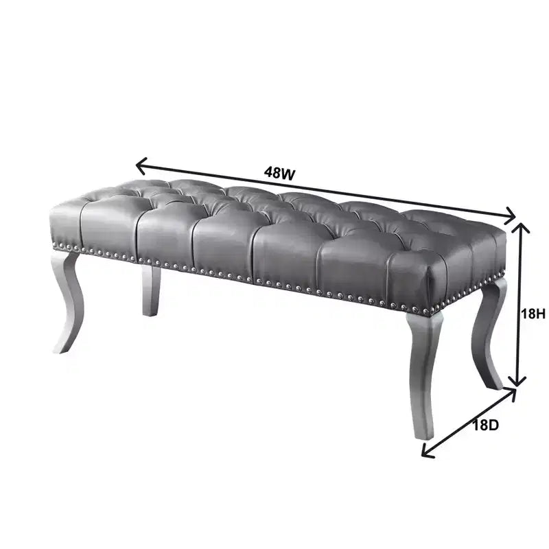 Tufted Faux Leather Upholstered Bench with Nailhead Trim, 48"W, Champagne