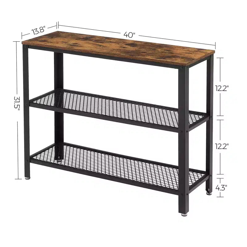 40" Industrial Console Table with 3-Tier Storage Shelf, Narrow Sofa Table