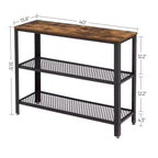 Table console industrielle de 40" avec étagère de rangement à 3 niveaux, table de canapé étroite