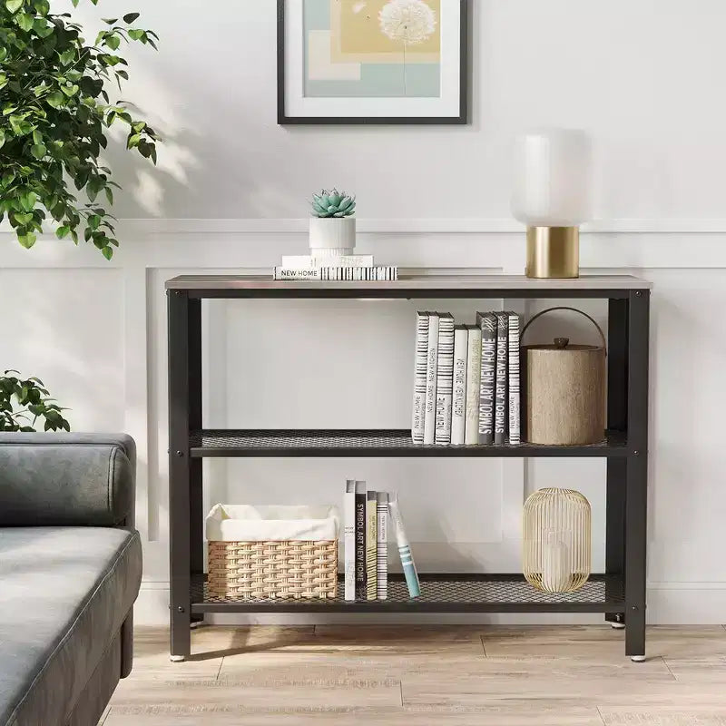 40" Industrial Console Table with 3-Tier Storage Shelf, Narrow Sofa Table