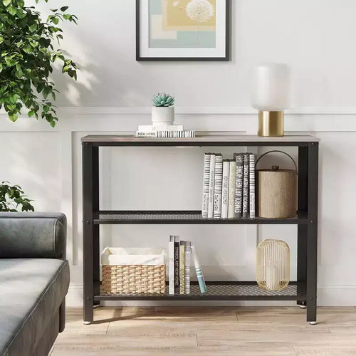 40" Industrial Console Table with 3-Tier Storage Shelf, Narrow Sofa Table