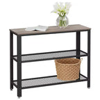 Table console industrielle de 40" avec étagère de rangement à 3 niveaux, table de canapé étroite