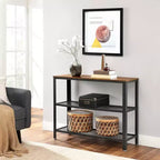 Table console industrielle de 40" avec étagère de rangement à 3 niveaux, table de canapé étroite