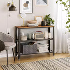 Table console industrielle de 40" avec étagère de rangement à 3 niveaux, table de canapé étroite