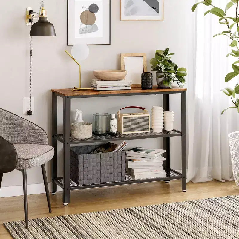 40" Industrial Console Table with 3-Tier Storage Shelf, Narrow Sofa Table