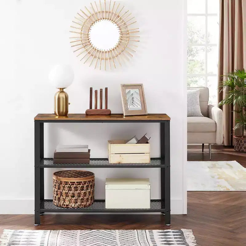 40" Industrial Console Table with 3-Tier Storage Shelf, Narrow Sofa Table