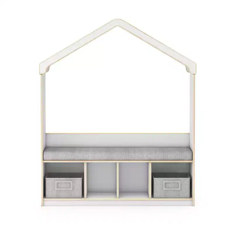 Kids' Reading Nook with Storage, Children's Bookshelf Bench with 4 Cubbies & 2 Fabric Bins, Ages 3-9