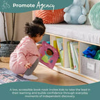 Coin lecture pour enfants avec rangement, banc bibliothèque pour enfants avec 4 compartiments et 2 bacs en tissu, 3-9 ans