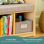 Coin lecture pour enfants avec rangement, banc bibliothèque pour enfants avec 4 compartiments et 2 bacs en tissu, 3-9 ans